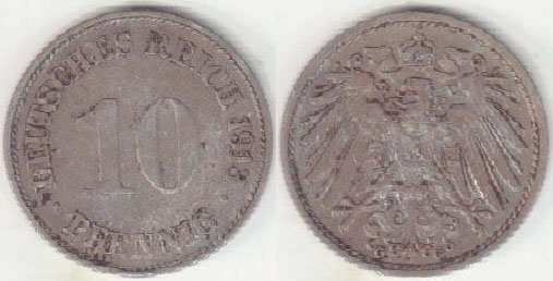 1913 G Germany 10 Pfennig A000225